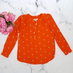 Loft, Print Henley Blouse, Bright Red, XSP